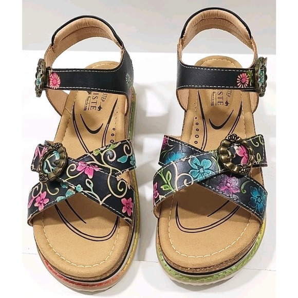 L'Artiste x Jane & Coco Leather Sandals Gabriola Black Multicolor US 10BM NEW!! - Picture 2 of 14